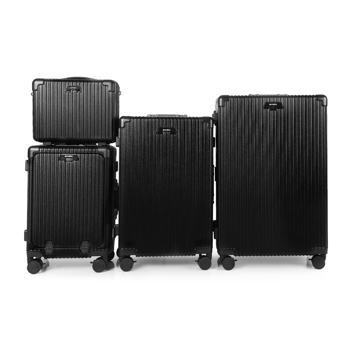 Kit de viagem Su&eacute;cia preto com as 4 pe&ccedil;as: frasqueira, mala pequena, mala m&eacute;dia e mala grande